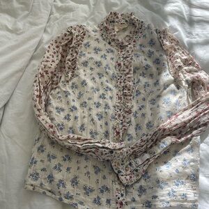 Sezane Floral Long Sleeve Blouse